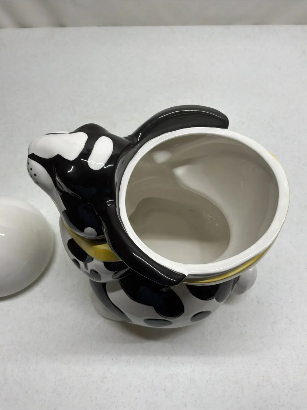 Department 56 Bunny Cookie Jar in White, Black. It Has a Crack on top of Jar